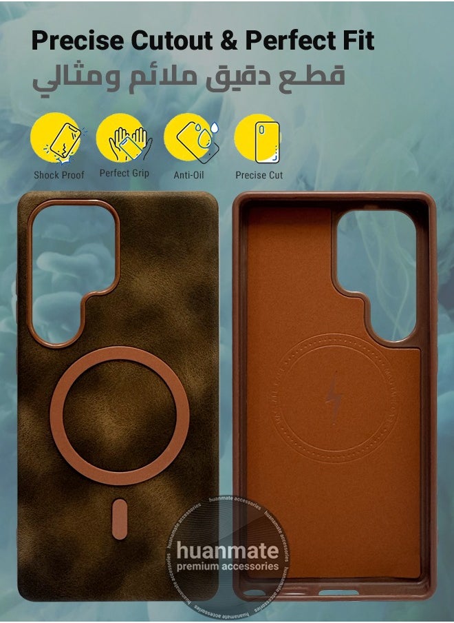 huanmate Galaxy S24 Ultra MagSafe Leather Texture Case - Brown -【High-Grade Strong Magnets】【Premium Leather Texture】Ultra Slim Crystal Clear, Wireless Charging Compatible Cover for Samsung Galaxy S24 Ultra  - Image 2