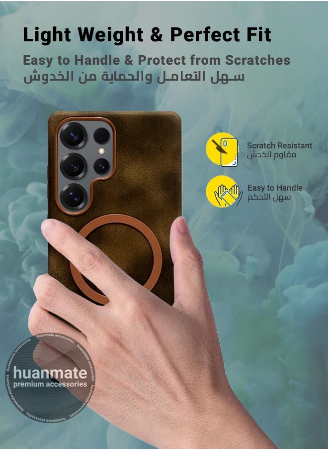 huanmate Galaxy S24 Ultra MagSafe Leather Texture Case - Brown -【High-Grade Strong Magnets】【Premium Leather Texture】Ultra Slim Crystal Clear, Wireless Charging Compatible Cover for Samsung Galaxy S24 Ultra  - Image 4