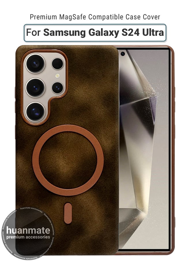 huanmate Galaxy S24 Ultra MagSafe Leather Texture Case - Brown -【High-Grade Strong Magnets】【Premium Leather Texture】Ultra Slim Crystal Clear, Wireless Charging Compatible Cover for Samsung Galaxy S24 Ultra  - Image 1