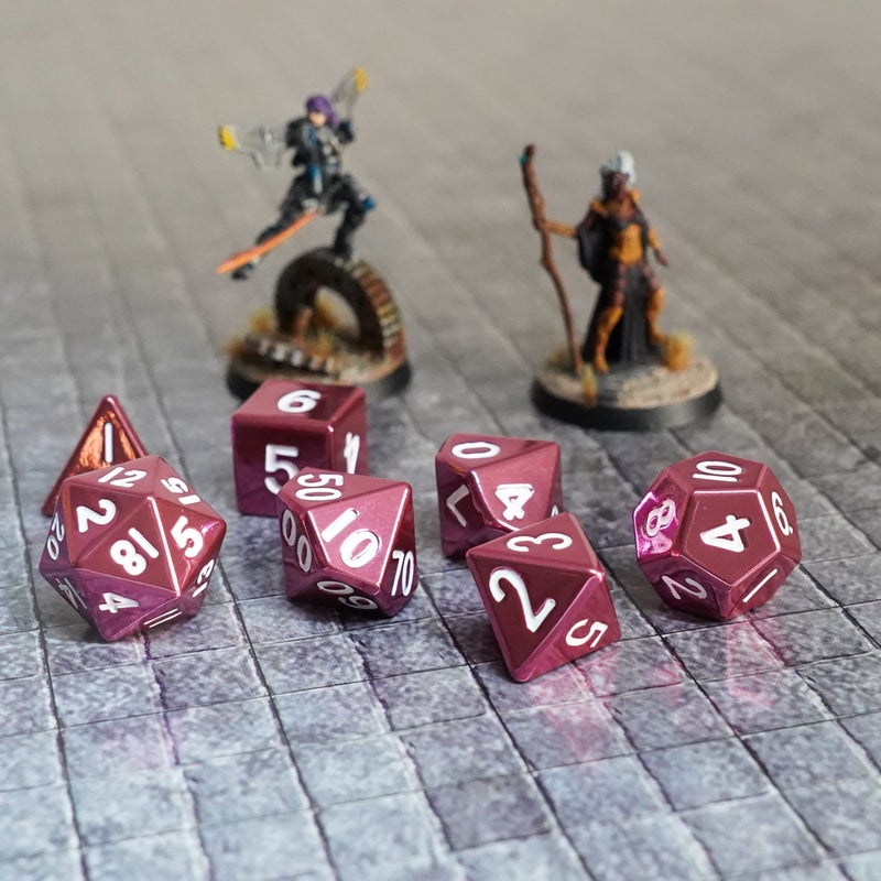 Metallic Dice Games FanRoll 16mm Metal Polyhedral DND Dice Set Pink Role Playing Game Dice for Dungeons and Dragons - Image 3