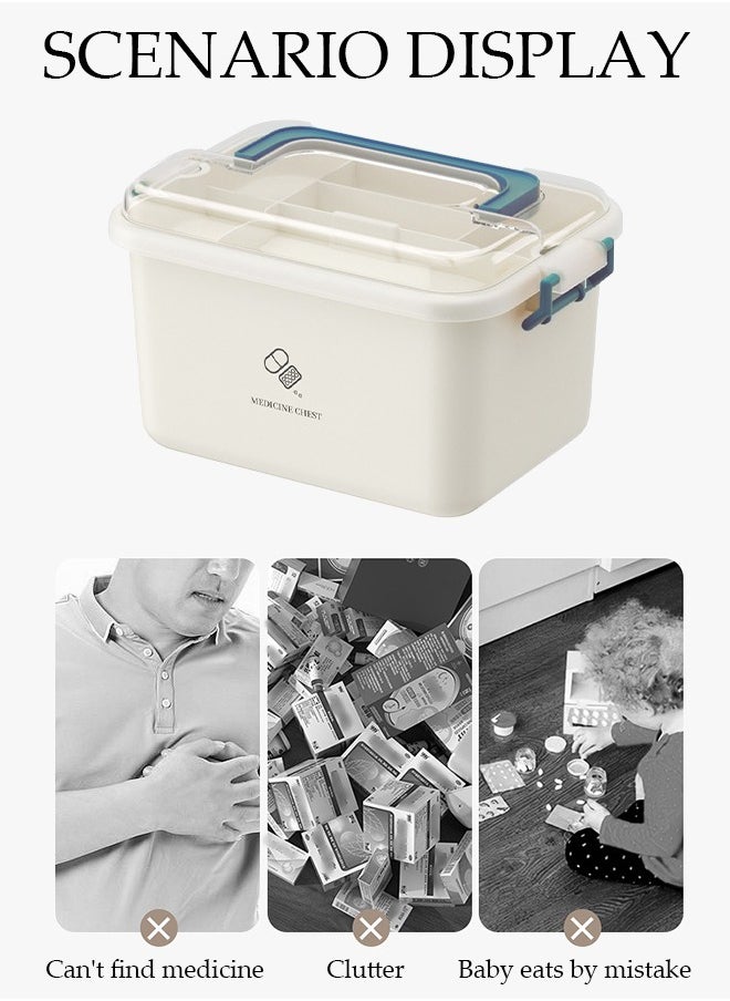 DUNISO Medicine Box Plastic Medicine Storage Box Family Emergency Kit Medical Kit 2 Layers Home First Aid Box Child Proof Medicine Box Organizer Pill Case with Compartments and Handle  - Image 5