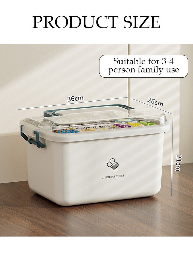 DUNISO Medicine Box Plastic Medicine Storage Box Family Emergency Kit Medical Kit 2 Layers Home First Aid Box Child Proof Medicine Box Organizer Pill Case with Compartments and Handle  - Image 4