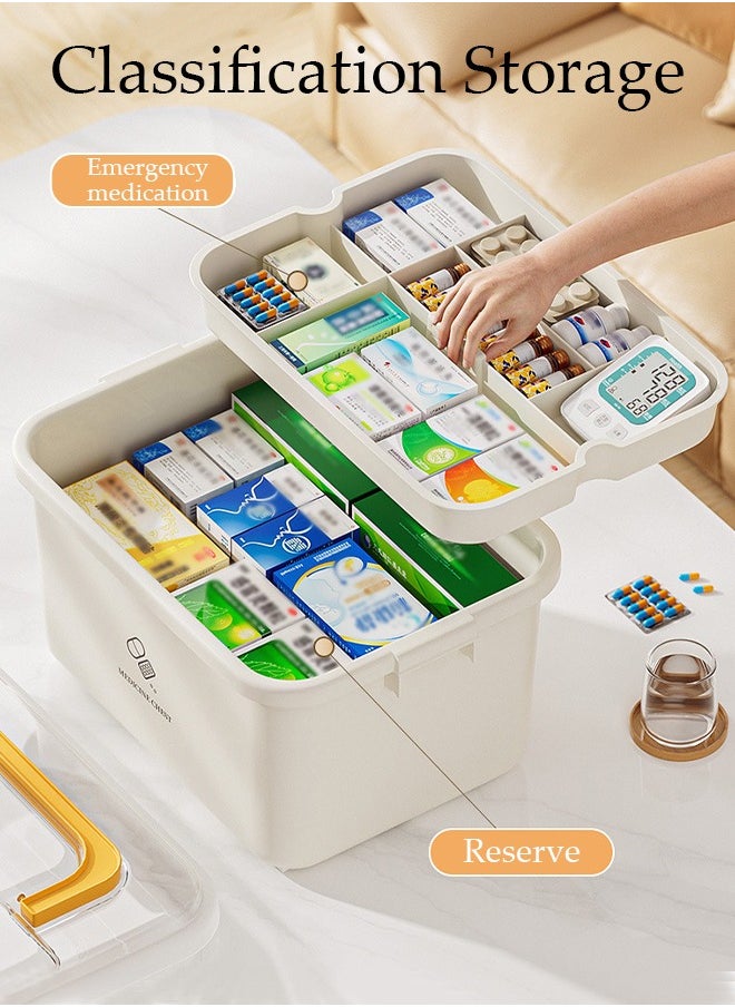 DUNISO Medicine Box Plastic Medicine Storage Box Family Emergency Kit Medical Kit 2 Layers Home First Aid Box Child Proof Medicine Box Organizer Pill Case with Compartments and Handle  - Image 2