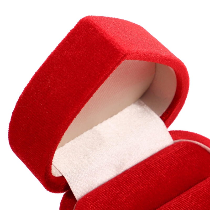 Red Velvet Heart Shaped Wedding Ring Box With Lid For Proposal - Image 4