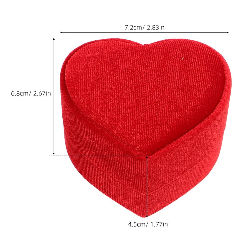 Red Velvet Heart Shaped Wedding Ring Box With Lid For Proposal - Image 3