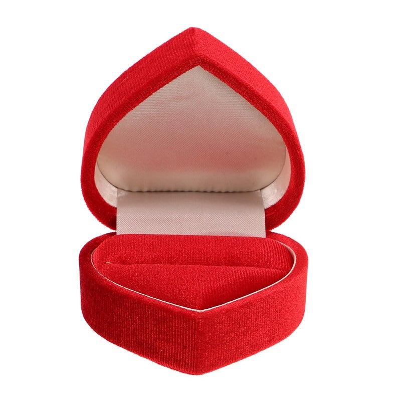 Red Velvet Heart Shaped Wedding Ring Box With Lid For Proposal - Image 2