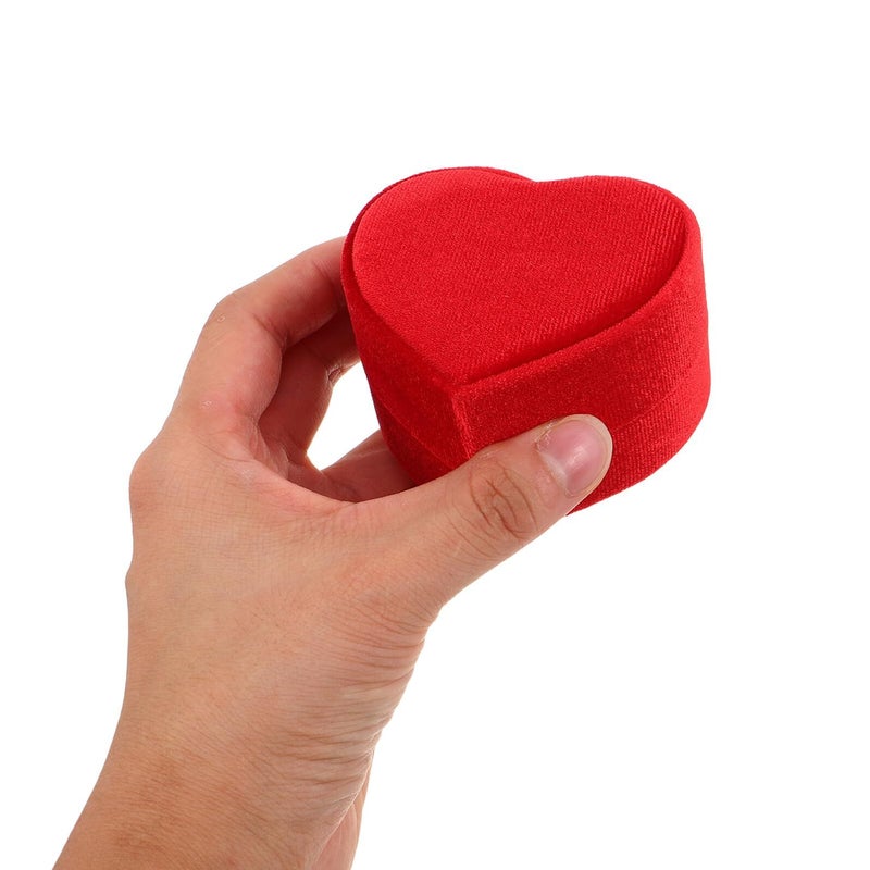 Red Velvet Heart Shaped Wedding Ring Box With Lid For Proposal - Image 5