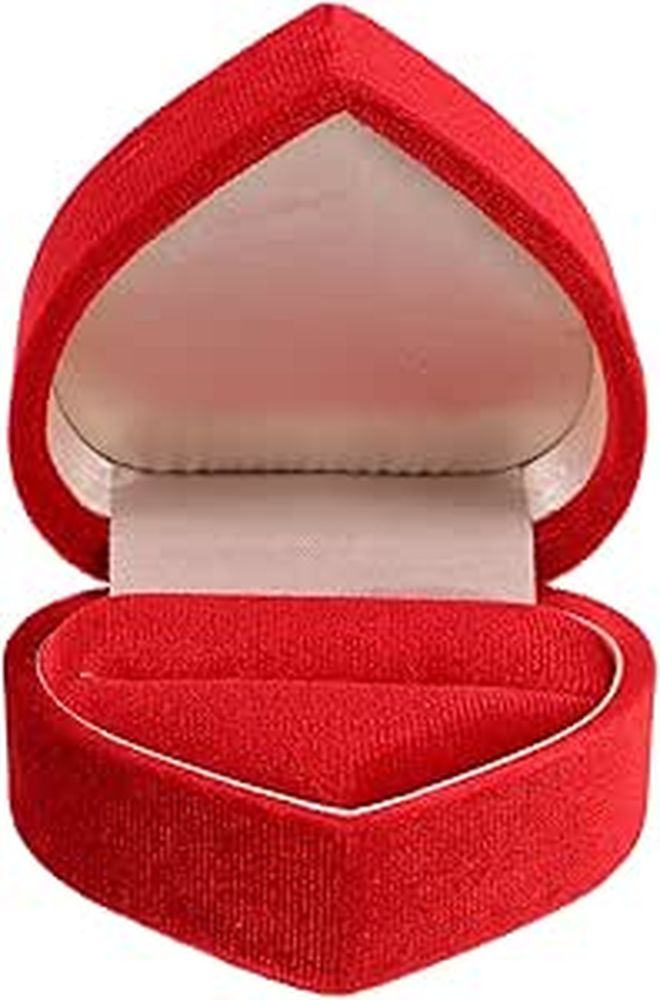 Red Velvet Heart Shaped Wedding Ring Box With Lid For Proposal - Image 1