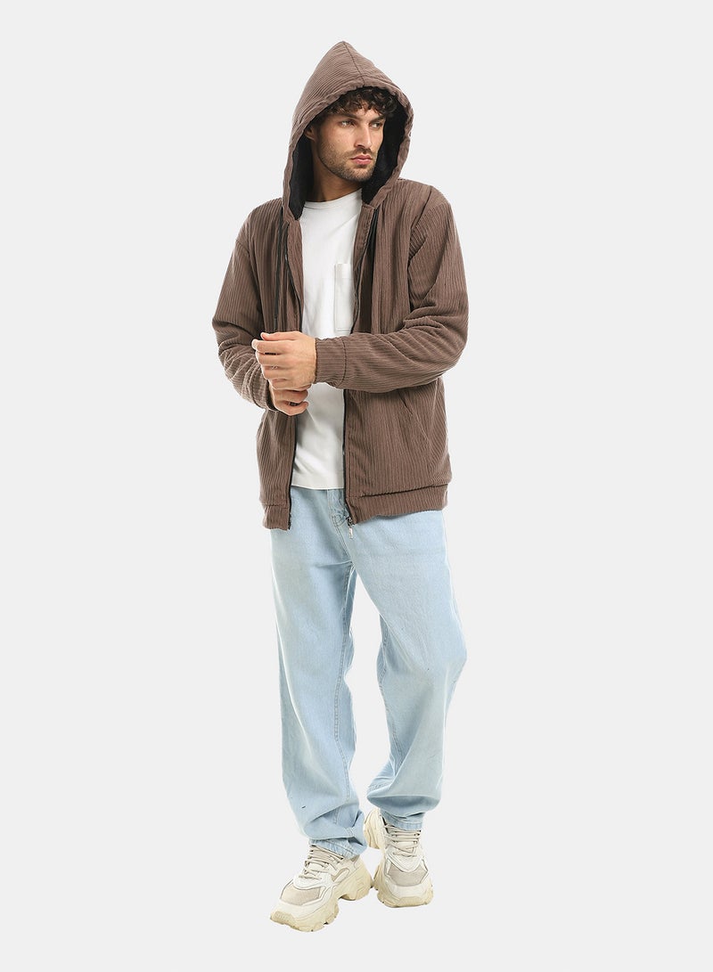 Andora Brown Zipped Velvet Lightweight Jacket_Brown - Image 4
