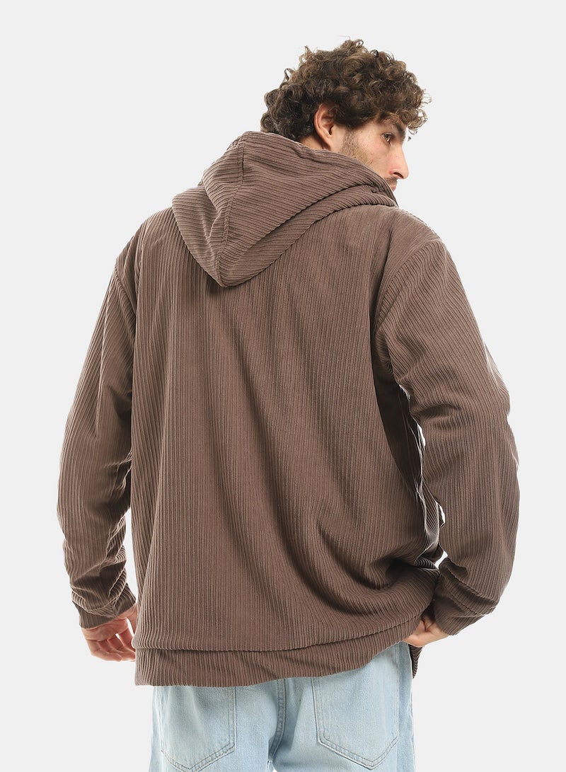 Andora Brown Zipped Velvet Lightweight Jacket_Brown - Image 3