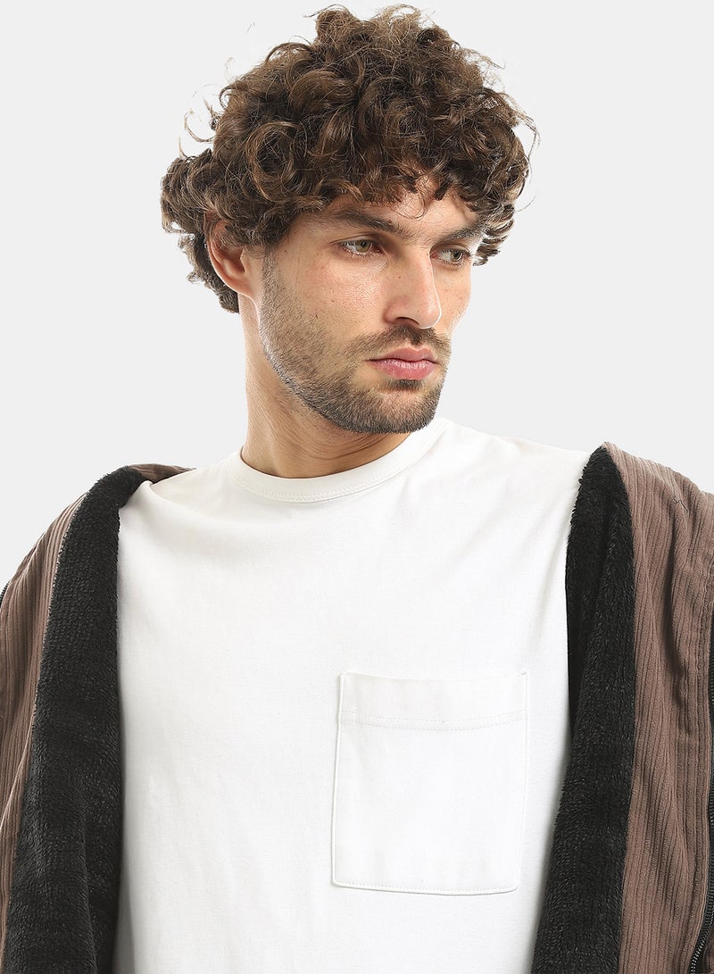 Andora Brown Zipped Velvet Lightweight Jacket_Brown - Image 5