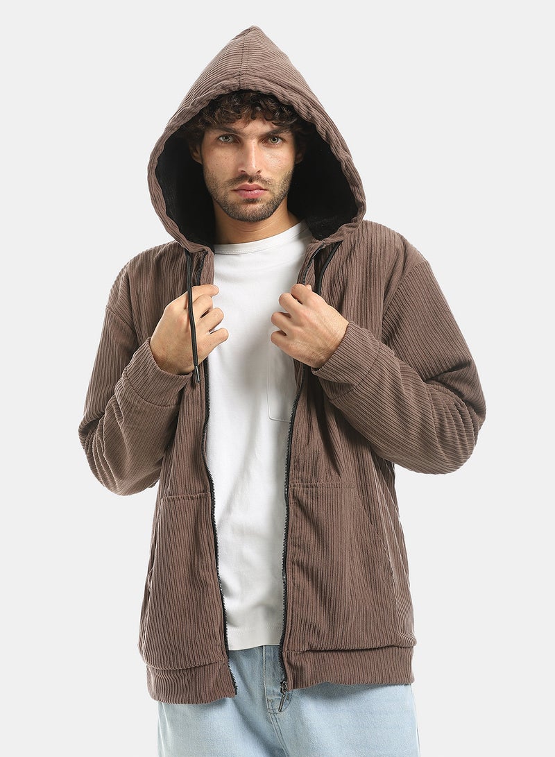 Andora Brown Zipped Velvet Lightweight Jacket_Brown - Image 1