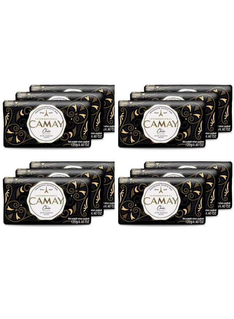 Camay Chic Citrus Beauty Soap with Aromatic Wood, Indulging French Fragrance, Moisturizing Bathing Body Soap with Nature’s Scent & Creamy Lather for Daily Skincare, 125g 12 Pcs