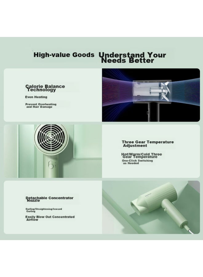 Flyco Bo Rui Hair Dryer For Home Use, High Power, Gentle On Hair, Portable, Hair-friendly, For Women, Dormitory Use, Jd Self-operated, National Subsidy, Jade Green Ph1628 - Image 1