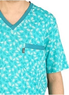 Jet Men Summer Pajama Set Printed Top & Plain Bottom -Blue  - Image 3
