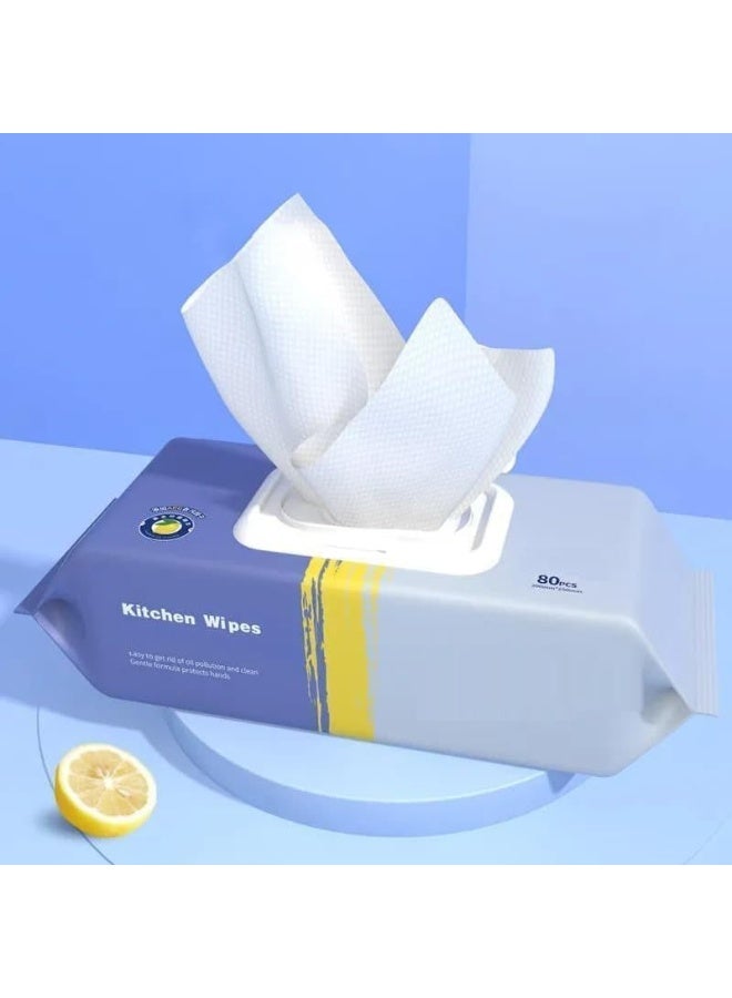 هابي هوم ٨٠ منديل لتنظيف المطبخ، سيليكون متين مبلل لتطهير المطبخ والاستخدام مرة واحدة، فوط منزلية من القماش لإزالة بقع الشحوم، مناديل مبللة ورقية لتنظيف الزجاج والطاولات - Image 2