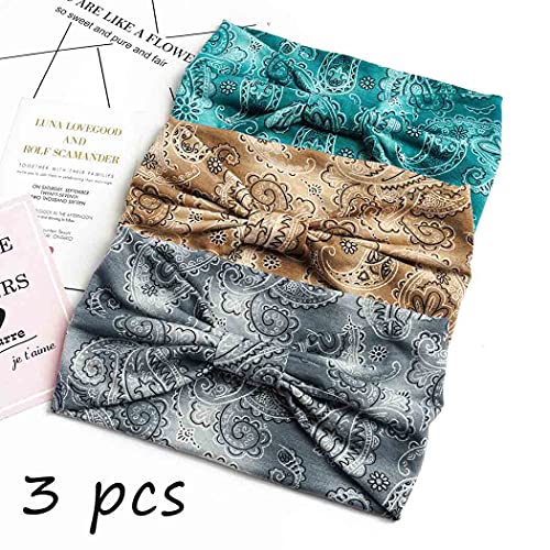 Aceorna Boho Bandeau Headbands Wide Knot Hair Band Stretch Turban Head Wraps Fashion Hair Accessories for Women 3 Pcs (Popular) - Image 2