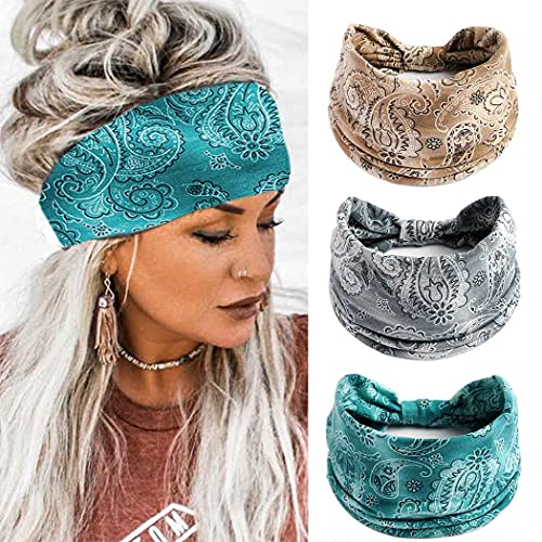 Aceorna Boho Bandeau Headbands Wide Knot Hair Band Stretch Turban Head Wraps Fashion Hair Accessories for Women 3 Pcs (Popular) - Image 1