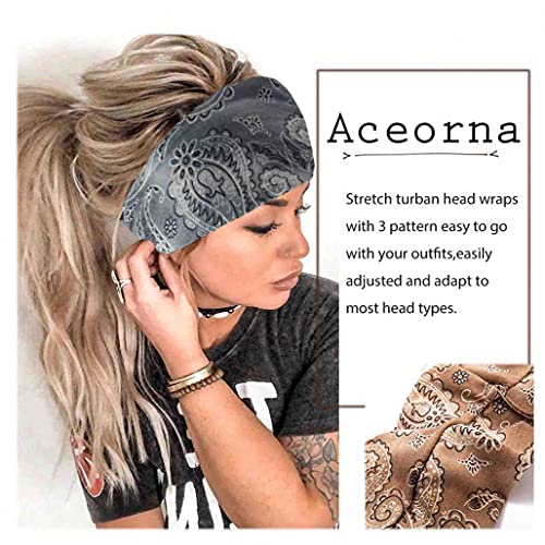 Aceorna Boho Bandeau Headbands Wide Knot Hair Band Stretch Turban Head Wraps Fashion Hair Accessories for Women 3 Pcs (Popular) - Image 4