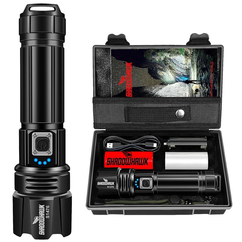 Shadowhawk Flash Light Led Torch 20000 Lumens Flashlight Bright Light Torch XHP702 Hand Torch Light Rechargeable USB Tactical Waterproof Portable Torch Light for Trekking Hunting Emergency - Image 1