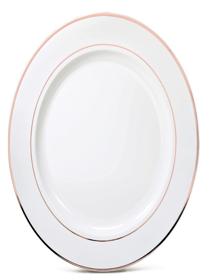 OCCASIONS FINEST PLASTIC TABLEWARE OCCASIONS 40 Piece Heavyweight Disposable Plastic Charger Plates 12 Inch – Elegant Party Plates for Weddings, Events, Parties – BPA Free, Recyclable – White & Rose Gold Rim - Image 1