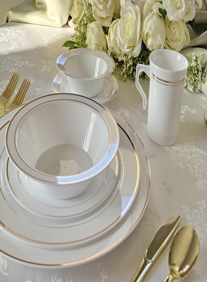 OCCASIONS FINEST PLASTIC TABLEWARE OCCASIONS 40 Piece Heavyweight Disposable Plastic Charger Plates 12 Inch – Elegant Party Plates for Weddings, Events, Parties – BPA Free, Recyclable – White & Rose Gold Rim - Image 4
