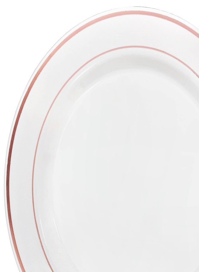 OCCASIONS FINEST PLASTIC TABLEWARE OCCASIONS 40 Piece Heavyweight Disposable Plastic Charger Plates 12 Inch – Elegant Party Plates for Weddings, Events, Parties – BPA Free, Recyclable – White & Rose Gold Rim - Image 2