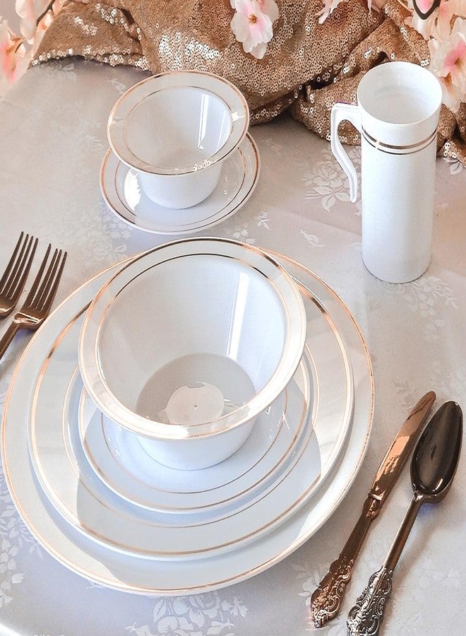 OCCASIONS FINEST PLASTIC TABLEWARE OCCASIONS 40 Piece Heavyweight Disposable Plastic Charger Plates 12 Inch – Elegant Party Plates for Weddings, Events, Parties – BPA Free, Recyclable – White & Rose Gold Rim - Image 3