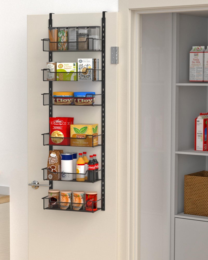 VyGrow 12.3" W Narrow Over the Door Pantry Organizer, 6-Tier Over the Door Organizer with Adjustable Basket, Pantry Door Organization for Pantry Kitchen Storage Room Spice Rack, Black - Image 1