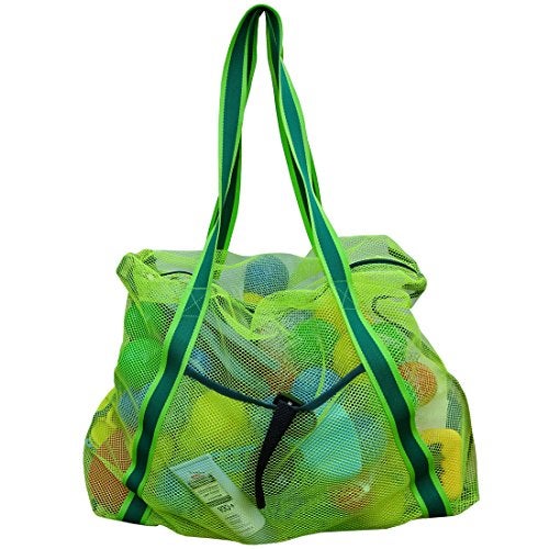 Leberna Large Beach Bag with Zipper Lightweight Beach Toy Mesh Bag for Swimming Pool Sand Toys Green - Image 1