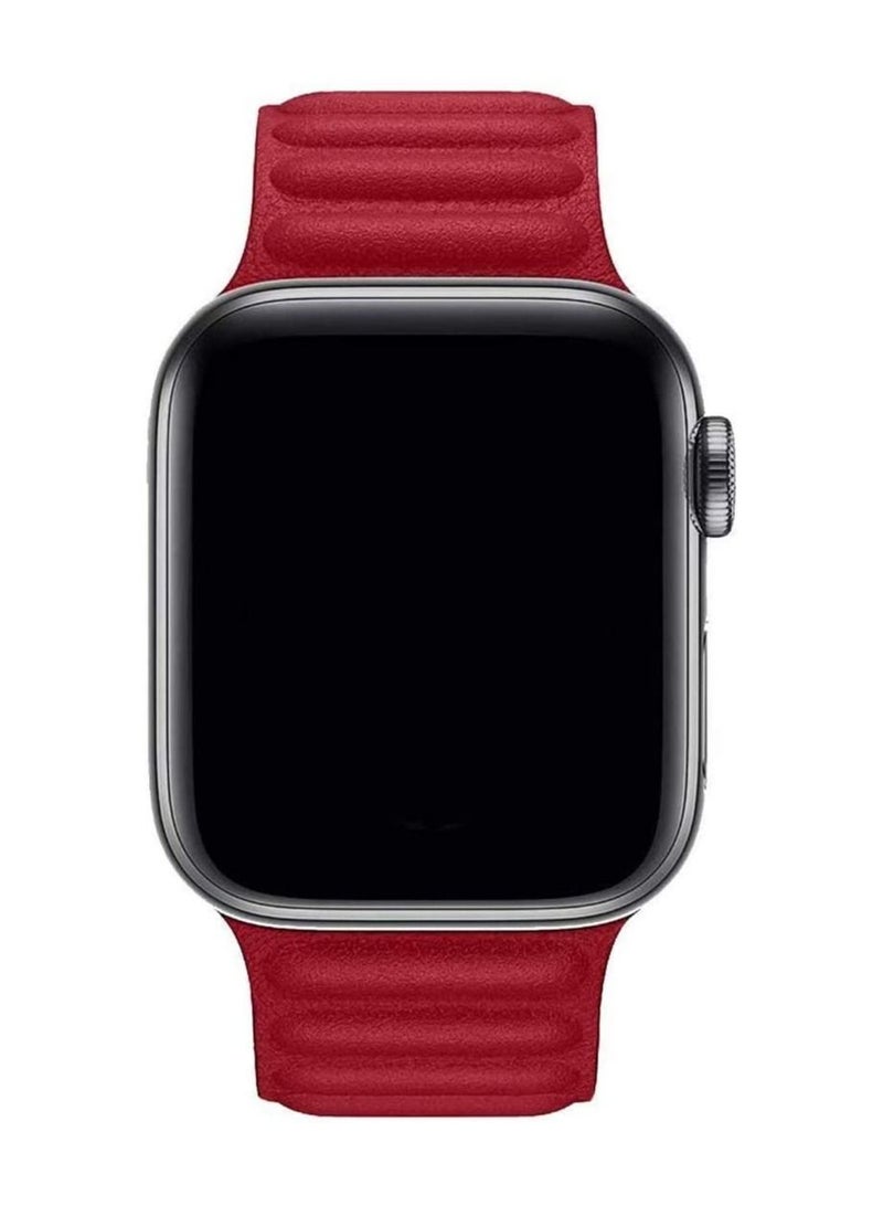 Leather Strap for Apple Watch 42mm/44mm, Adjustable Genuine Leather Loop Wristband with Strong Magnetic Closure for Apple Watch Series 1,2,3,4,5,6,SE,(Red) - Image 2