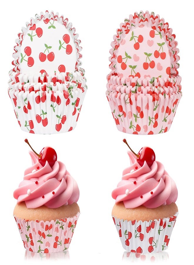 Glavatrix 200PCS Cherry Cupcake Liners Summer Fruit Themed Standard Muffin Cupcake Wrappers Decorative Paper Baking Cups for Wedding Bachelorette Bridal Baby Shower Cherry Birthday Party Cake Decor ﻿ - Image 1