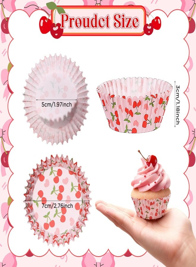 Glavatrix 200PCS Cherry Cupcake Liners Summer Fruit Themed Standard Muffin Cupcake Wrappers Decorative Paper Baking Cups for Wedding Bachelorette Bridal Baby Shower Cherry Birthday Party Cake Decor ﻿ - Image 5
