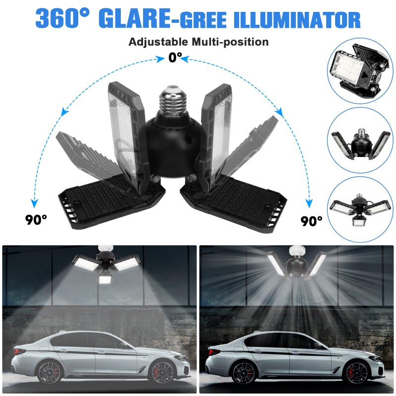 Aoretic LED Garage Lights Bulb 2 Pack -80W, 8000LM 6500K Led Shop Light with 3 Deformable Panels, Basement Barn Light Garage Ceiling Lights, E26/E27 for Garage, Warehouse, Shop, Basement - Image 2
