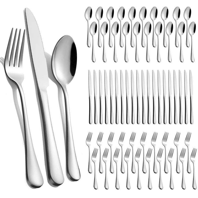 TININA 60-Piece Silverware Set for 20 - Stainless Steel Flatware Cutlery Set, Mirror Polished Flatware Set Include Forks Spoons Knives for Home Wedding Restaurant, Dishwasher Safe, Silver, 60 PCS - Image 1