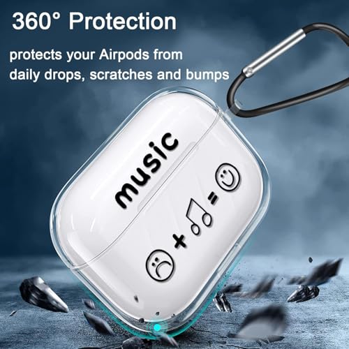 Meyaar for Apple AirPods Pro 3 ​​​​​​​Case Cover with Keychain, Compatible with Airpods Pro 3rd Gen Case, Clear Soft Transparent Military Grade Shockproof Case (Clear Music Smile with Metal Keychain) - Image 4