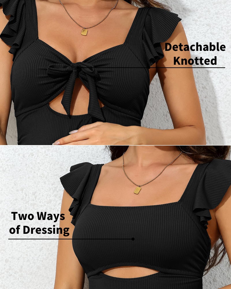 Charmo Black Maternity Bathing Suit Square Neck Cutout One Piece Maternity Swimsuit Moderate Coverage Pregnancy Swimwear - Image 4