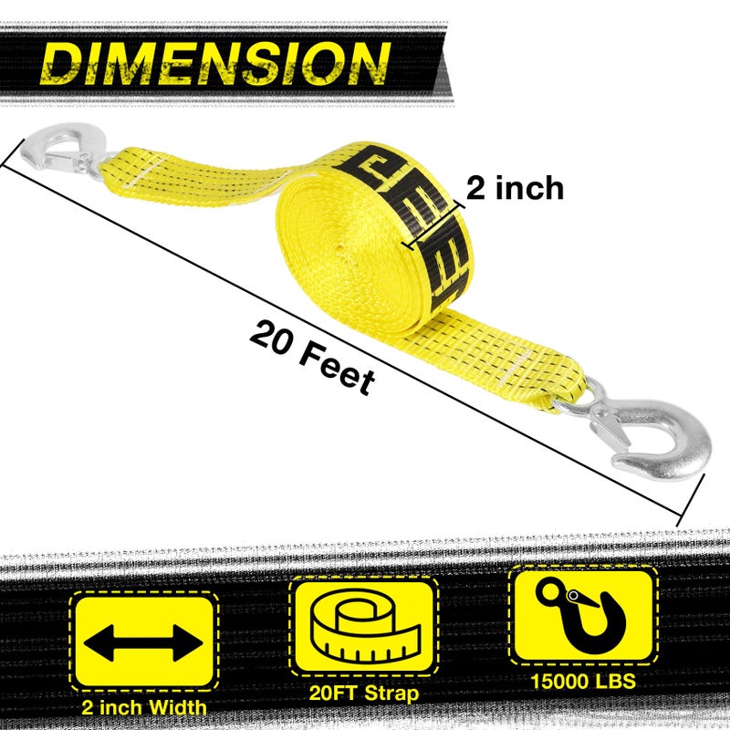 GEELLI Tow Strap with Hooks, 2" x 20ft Heavy Duty Recovery Strap 15000 lbs Capacity Towing Straps for Car Truck Boat ATV Roadside Emergency - Image 2