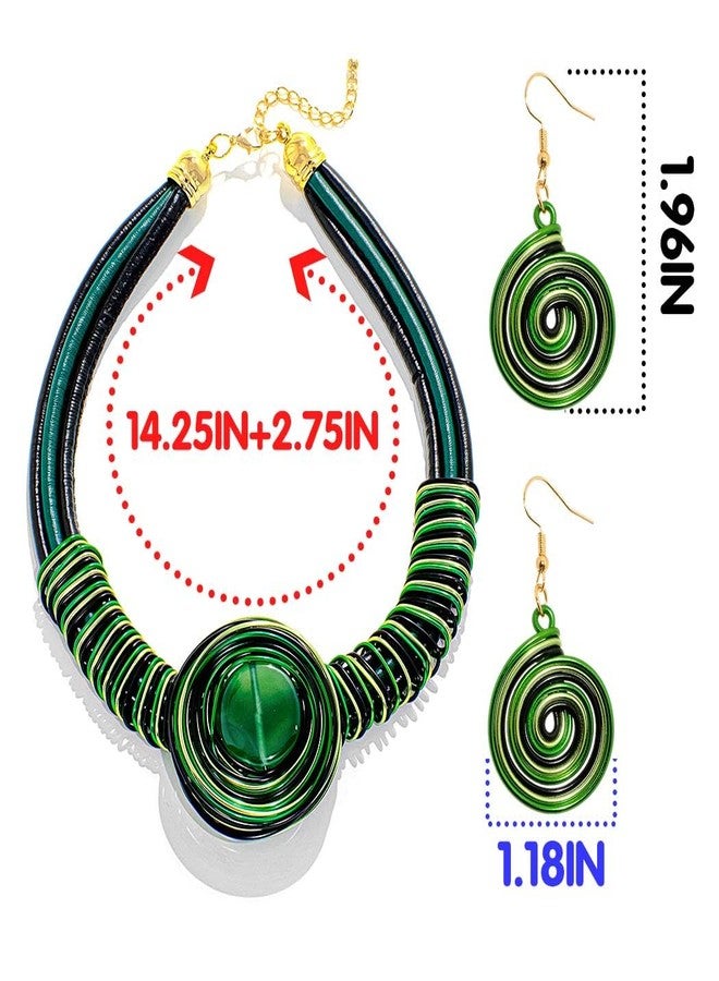 Fstrend African Choker Earrings Set Chunky Green Necklaces Bib Collar Ethnic Juneteenth Costume Jewelry Set for Women (Green) - Image 3