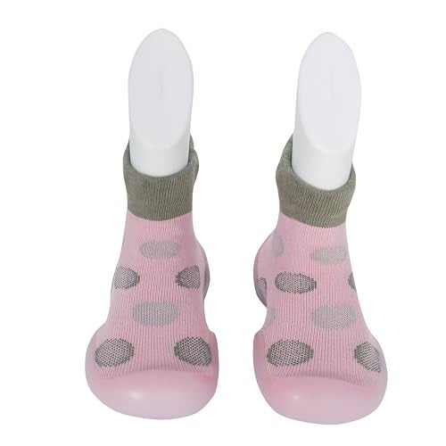 Infantso Polka Dot Anti-Skid Cotton Baby Socks Shoes with Lightweight Soft Sole for New Born 0-2 Years, Ankle Socks for Infants Shower Gifts, Walking Baby Sneakers 12-18 M - Image 1