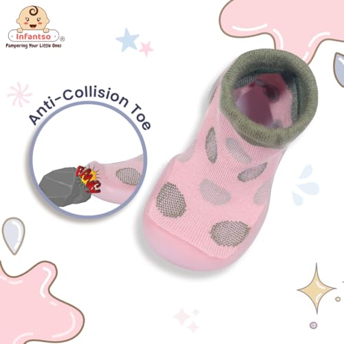 Infantso Polka Dot Anti-Skid Cotton Baby Socks Shoes with Lightweight Soft Sole for New Born 0-2 Years, Ankle Socks for Infants Shower Gifts, Walking Baby Sneakers 12-18 M - Image 5