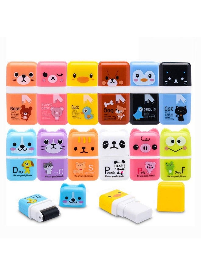 Sooez 12 Pack Pencil Erasers Cute Erasers Pencil Eraser With Clean Up Roller Pencil Eraser Shaving Roller Case Erasers For Party Favors Gift Supplies - Image 1