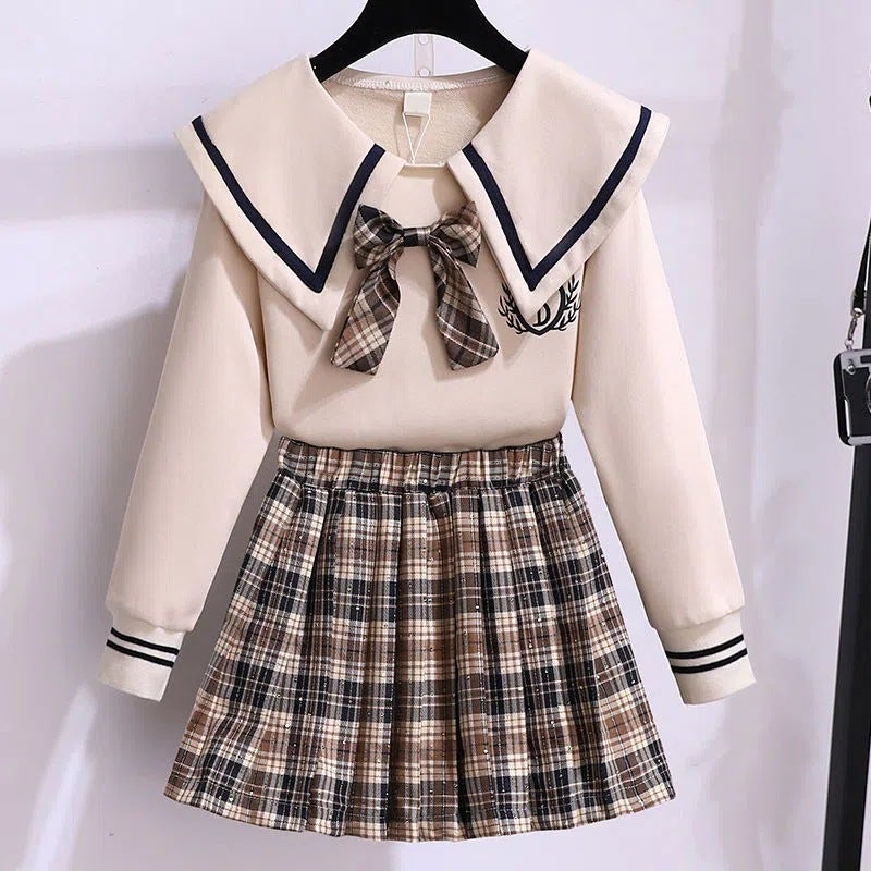 Girls Sweater Set Childrens Spring and Autumn Western-style Pleated Skirt Two-piece Set College Autumn Girls New Internet Celebrant Clothes Black  - Image 5