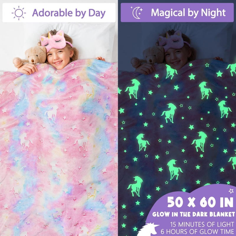 Tiblue Tiblue Unicorn Toys for Girls Age 4-6, Girls Halloween Thanksgiving Gifts Box Unicorn Birthday Gifts for 4 5 6 7 8 9 10 11 12 Year Old Toddler Teen Girls with Glow in The Dark Blanket Cup Bag Purse  - Image 3
