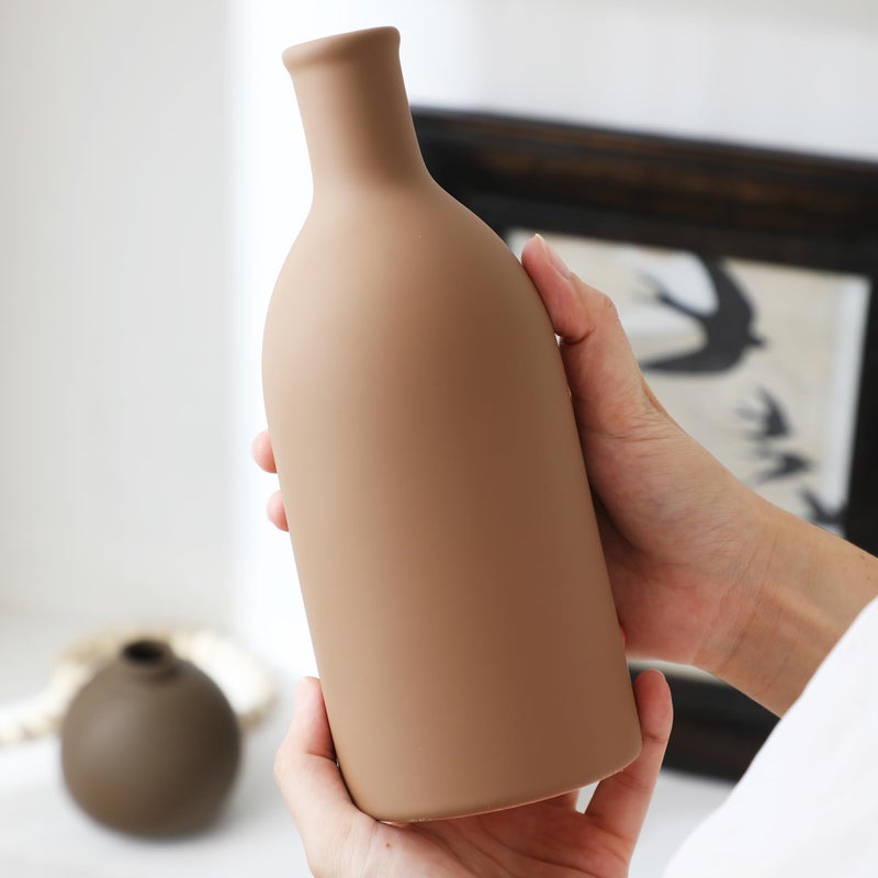 ooit Ceramic Vase Set of 3, Vases Home Decor Rustic Farmhouse Decorative Vase Pottery Vases for Bouquet Pampas Grass Dried Fresh Flowers, Table Living Room Kitchen Bedroom Bathroom - Brown - Image 3