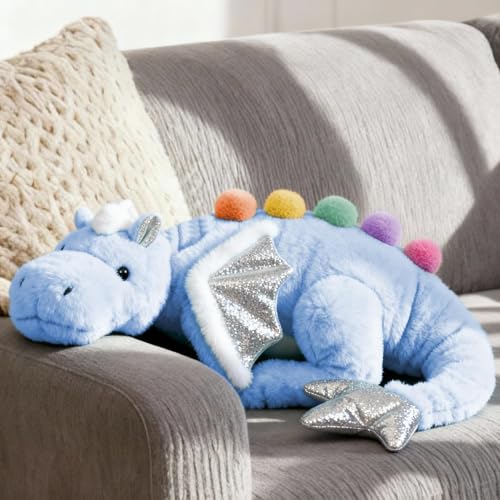 ARELUX Large 36in Cute Dragon Stuffed Animals Plush Toy Soft Sky Blue Pterosaur Plushie Giant Fuzzy Dinosaur Pillow Plushies with White Wings Cuddly for Friends Family Member - Image 1