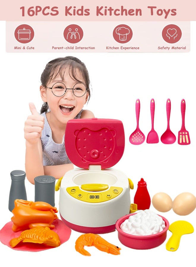 16-piece kitchen food play set, toy food set with fruit and vegetable cooking accessories and plastic mini cutlery, suitable for babies and toddlers, birthday gift (red) - Image 1