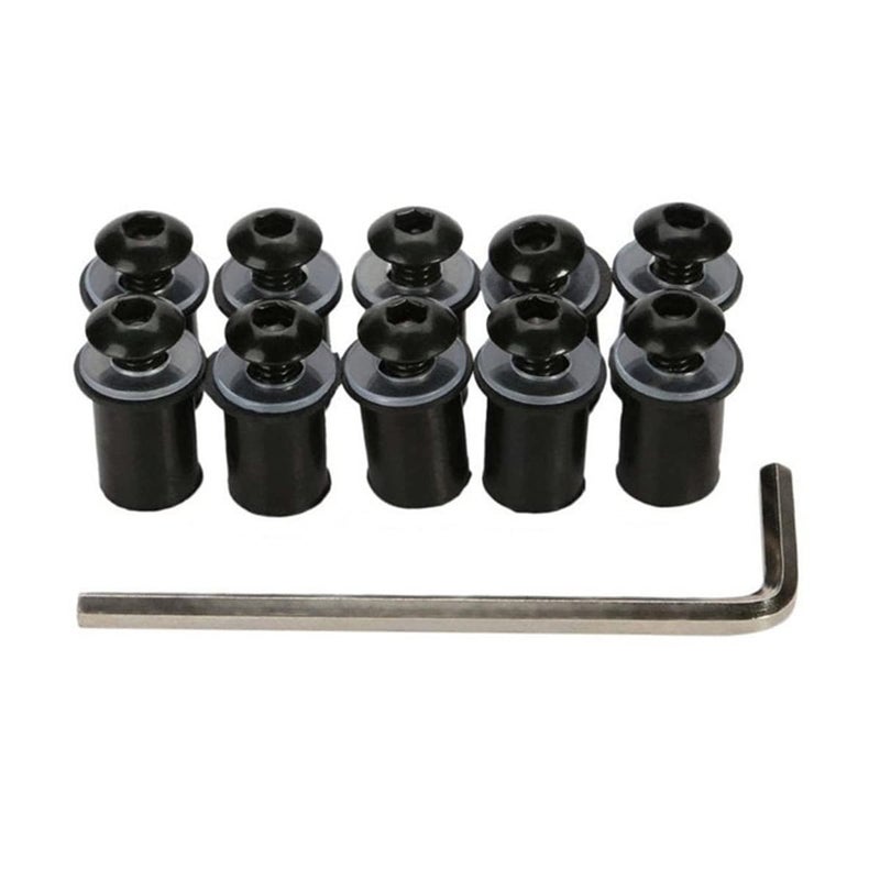 10PCS Motorcycle Windshield Bolts Screws Kit Aluminum Alloy Motorbike Windscreen Body Mounting Bolts Nuts Compatible with Motorcycle Cowls Well Nuts Fairing Fasteners Screw Black