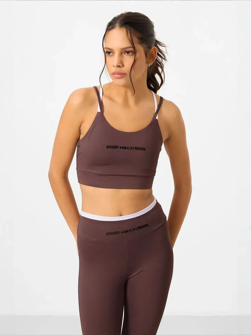 Tommylife Dark Mocha Brown TOMMY Strapless Slim-Fit Active Set for Women | Best Price UAE