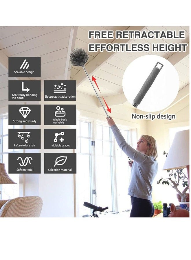 Loquat Ceiling Fan Duster with Stainless Steel extension Long Extendable Pole Washable Bendable Dusters for Cleaning, Bendable Duster for High Ceiling, Cleaning Ceiling Fan, Furniture, Blinds, Cars - Image 2